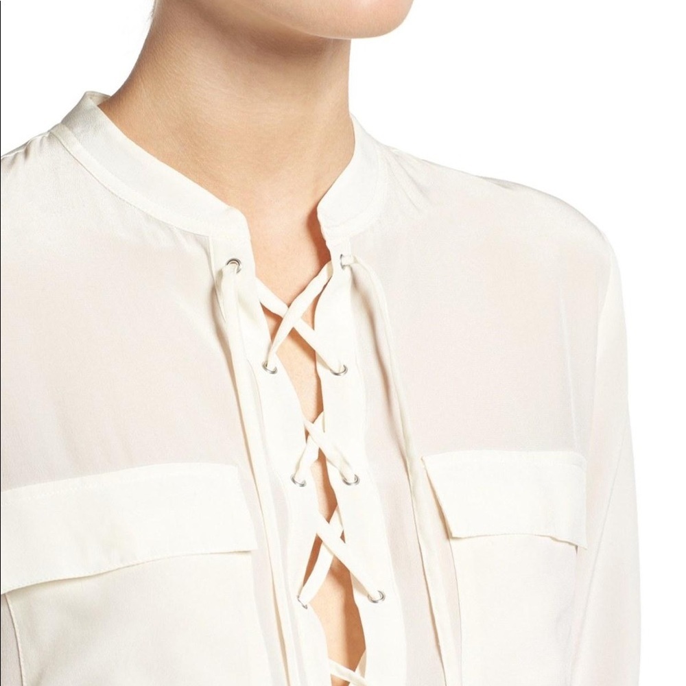 Madewell Silk Lace Up Blouse in Ivory Off-White - Picture 5 of 16